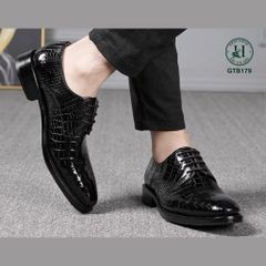 GTB179 – Giày Tây Oxford da bụng cá sấu thật | Đẳng cấp đến từ chất liệu và tay nghề thủ công ( có sẵn màu đen )