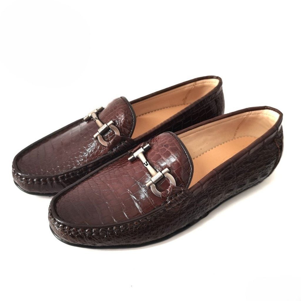 GLB39 – Giày lười da bụng cá sấu thật | Có sẵn màu đen – Màu nâu đặt riêng theo yêu cầu