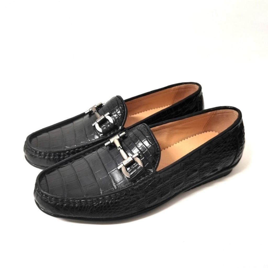 GLB39 – Giày lười da bụng cá sấu thật | Có sẵn màu đen – Màu nâu đặt riêng theo yêu cầu