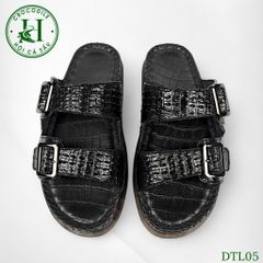 DTL05 – Dép Quai Ngang Da Lưng Cá Sấu Thật, Đế Kép Tăng Chiều Cao, Thủ Công Sang Trọng