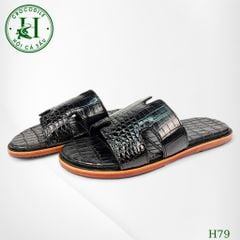 Dép nam quai ngang cá sấu HỘI CÁ SẤU CROCODILE H79V , đế da cao cấp, BH 5 năm