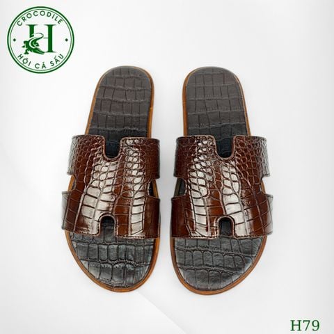 Dép nam quai ngang cá sấu HỘI CÁ SẤU CROCODILE H79V , đế da cao cấp, BH 5 năm
