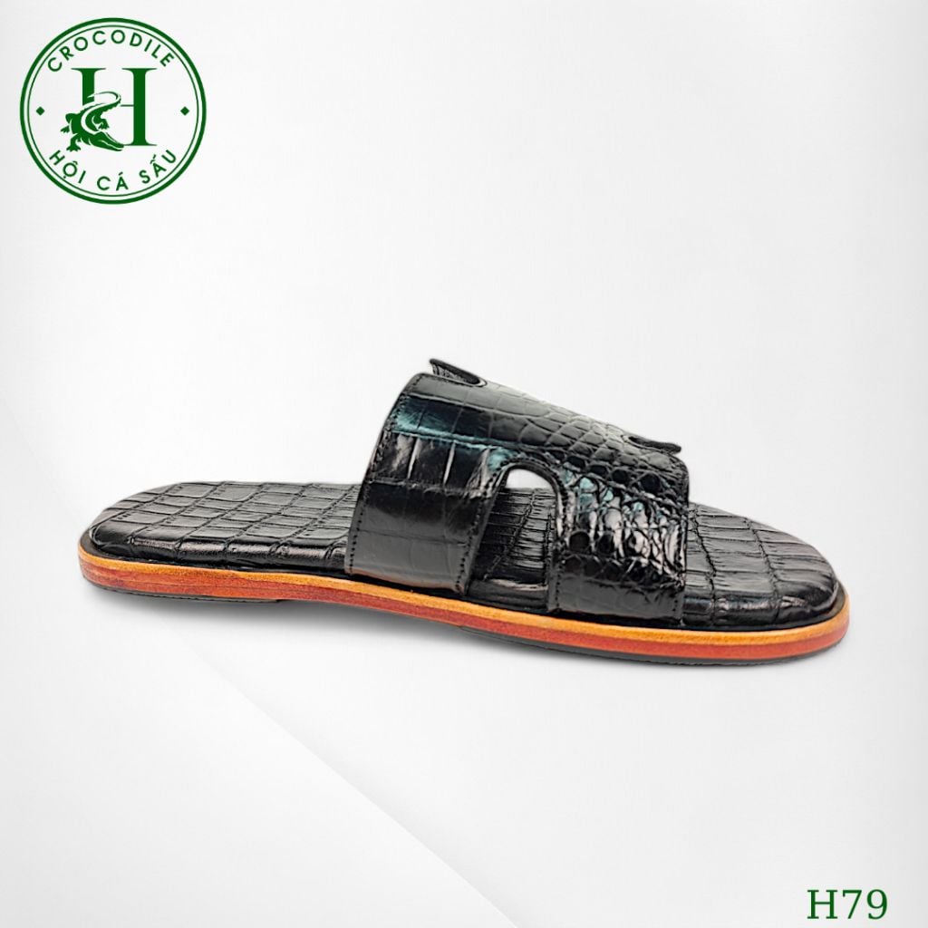 Dép nam quai ngang cá sấu HỘI CÁ SẤU CROCODILE H79V , đế da cao cấp, BH 5 năm
