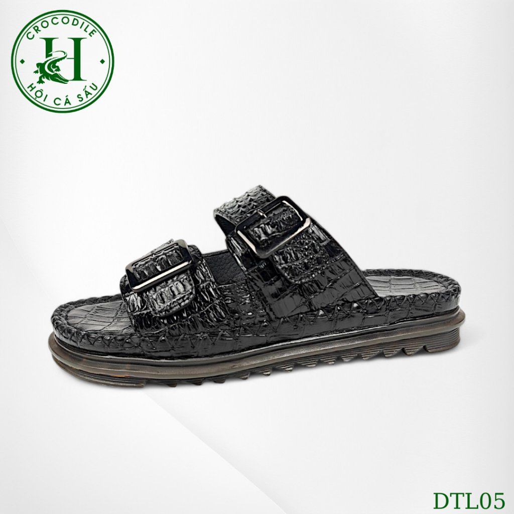 DTL05 – Dép Quai Ngang Da Lưng Cá Sấu Thật, Đế Kép Tăng Chiều Cao, Thủ Công Sang Trọng