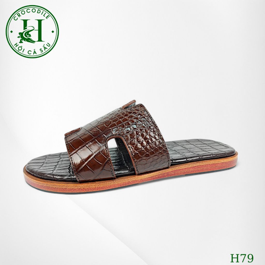 Dép nam quai ngang cá sấu HỘI CÁ SẤU CROCODILE H79V , đế da cao cấp, BH 5 năm