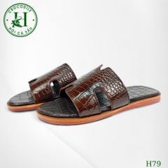 Dép nam quai ngang cá sấu HỘI CÁ SẤU CROCODILE H79V , đế da cao cấp, BH 5 năm
