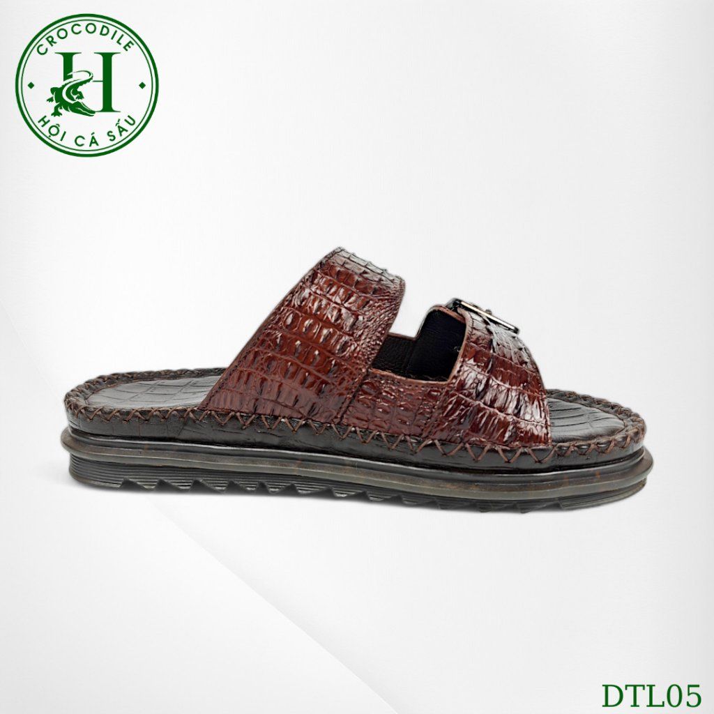 DTL05 – Dép Quai Ngang Da Lưng Cá Sấu Thật, Đế Kép Tăng Chiều Cao, Thủ Công Sang Trọng