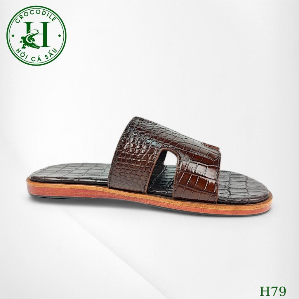 Dép nam quai ngang cá sấu HỘI CÁ SẤU CROCODILE H79V , đế da cao cấp, BH 5 năm