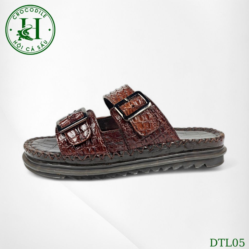 DTL05 – Dép Quai Ngang Da Lưng Cá Sấu Thật, Đế Kép Tăng Chiều Cao, Thủ Công Sang Trọng