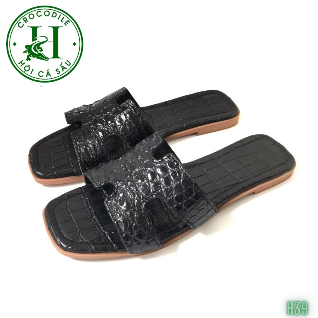 Dép nữ quai ngang cá sấu HỘI CÁ SẤU CROCODILE H39, khâu đế thủ công đi êm chân, BH 5 năm