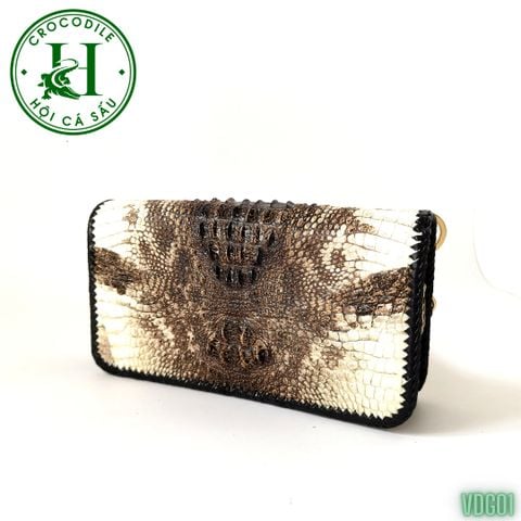 Ví cầm tay 2 kéo cao cấp da cá sấu nguyên thủy VDG01