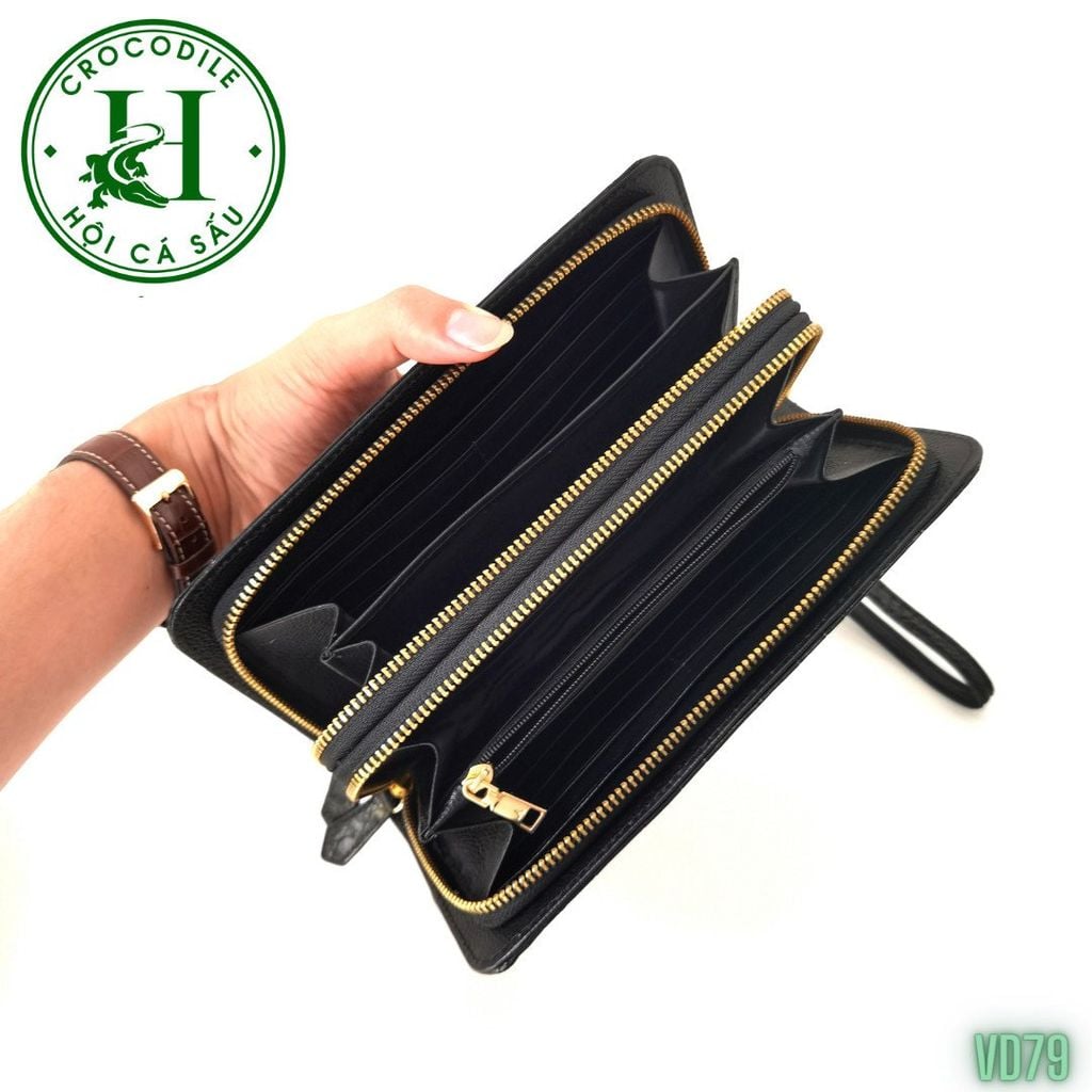 Ví cầm tay 2 kéo cao cấp da bụng cá sấu VD79