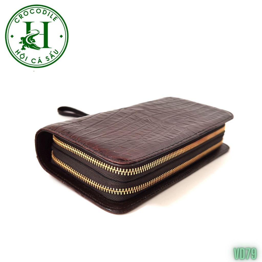 Ví cầm tay 2 kéo cao cấp da bụng cá sấu VD79