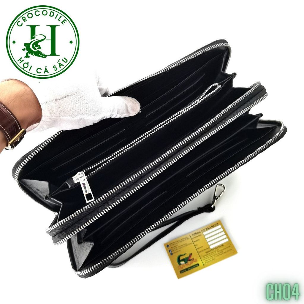 Ví cầm tay 2 kéo size lớn da cá sấu cao cấp CH04