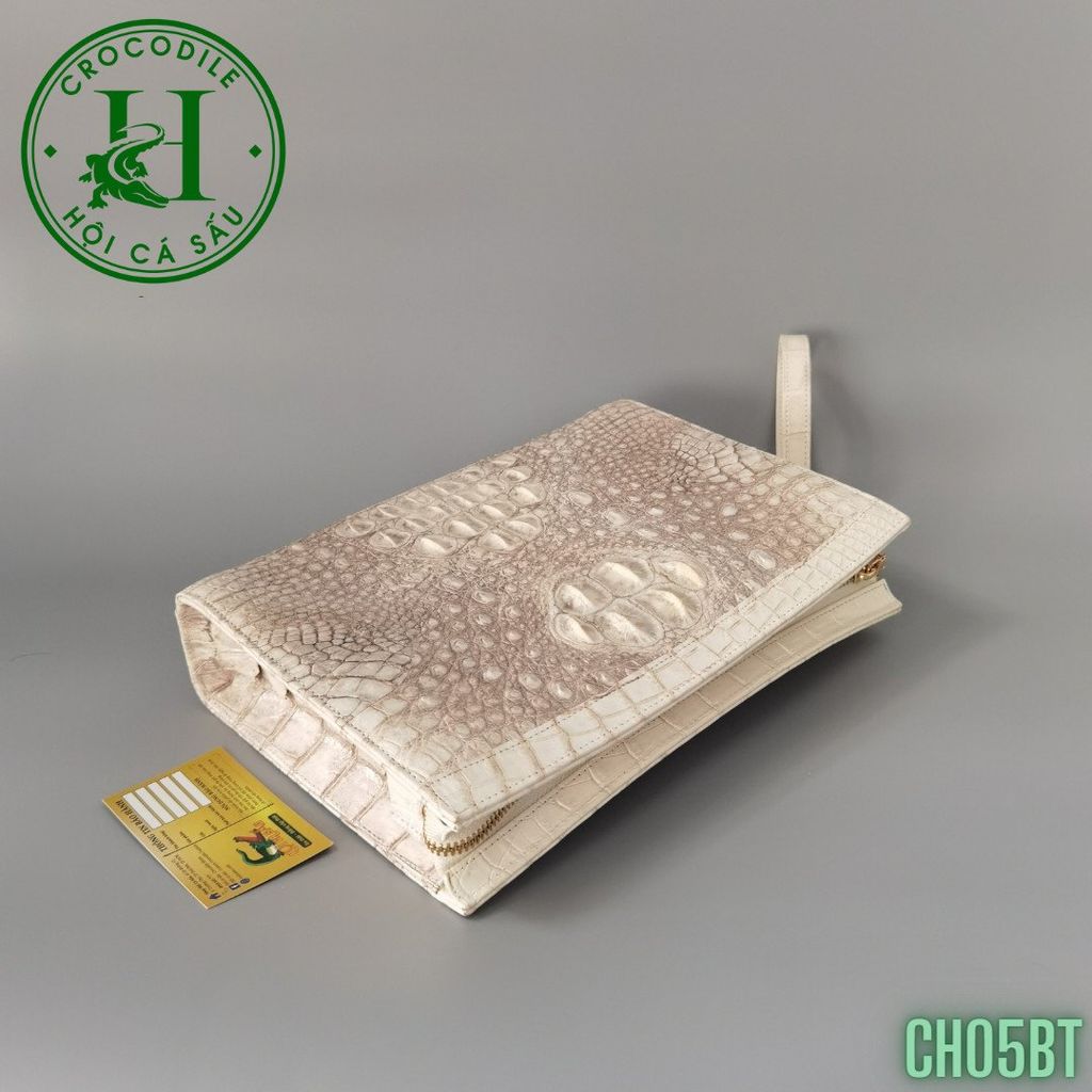 Clutch kẹp nách nam da cá sấu bạch tạng cao cấp CH05BT