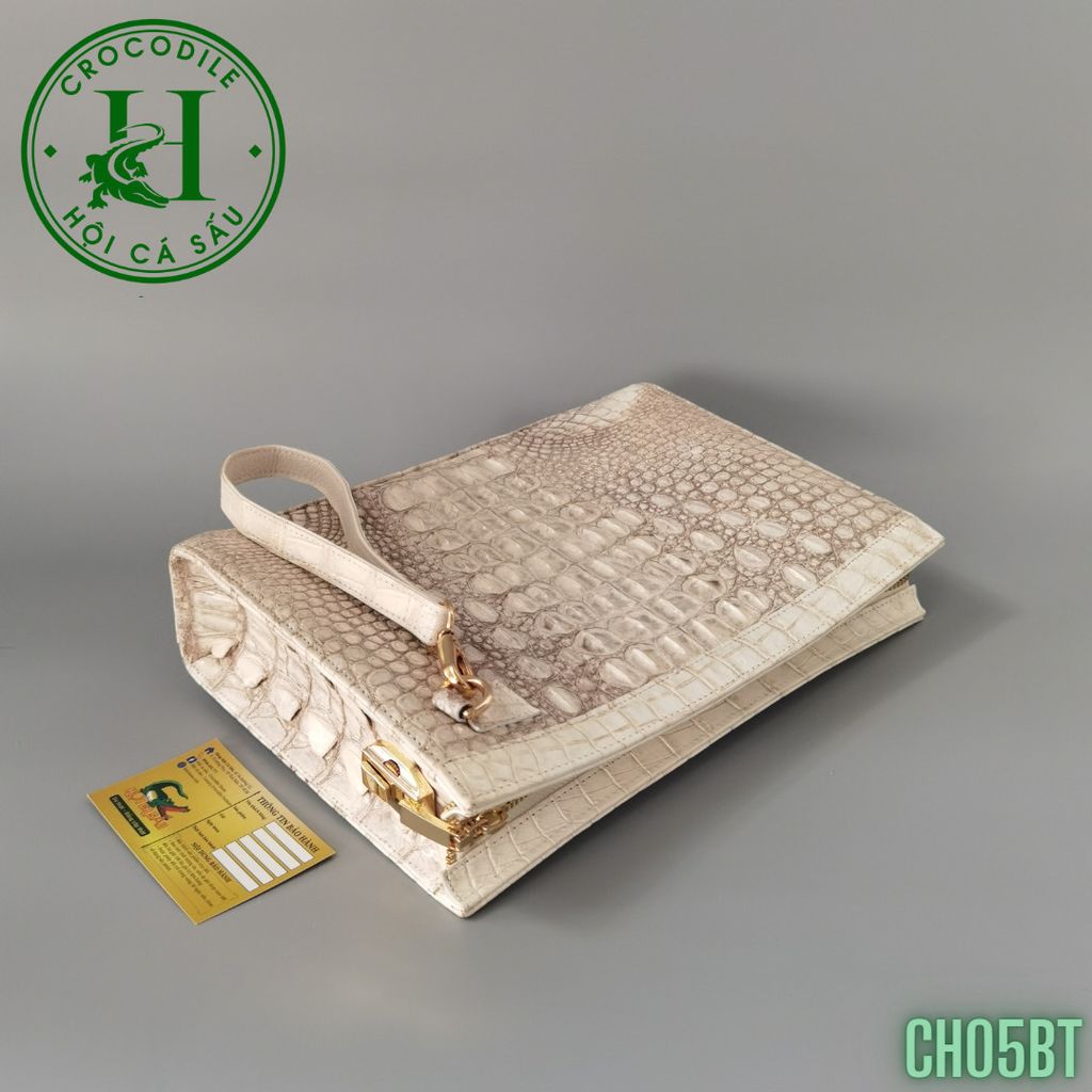 Clutch kẹp nách nam da cá sấu bạch tạng cao cấp CH05BT