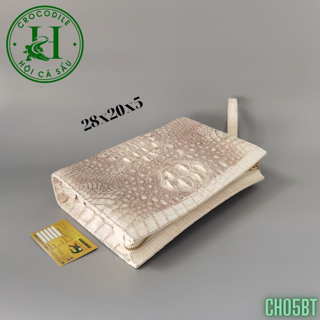 Clutch kẹp nách nam da cá sấu bạch tạng cao cấp CH05BT
