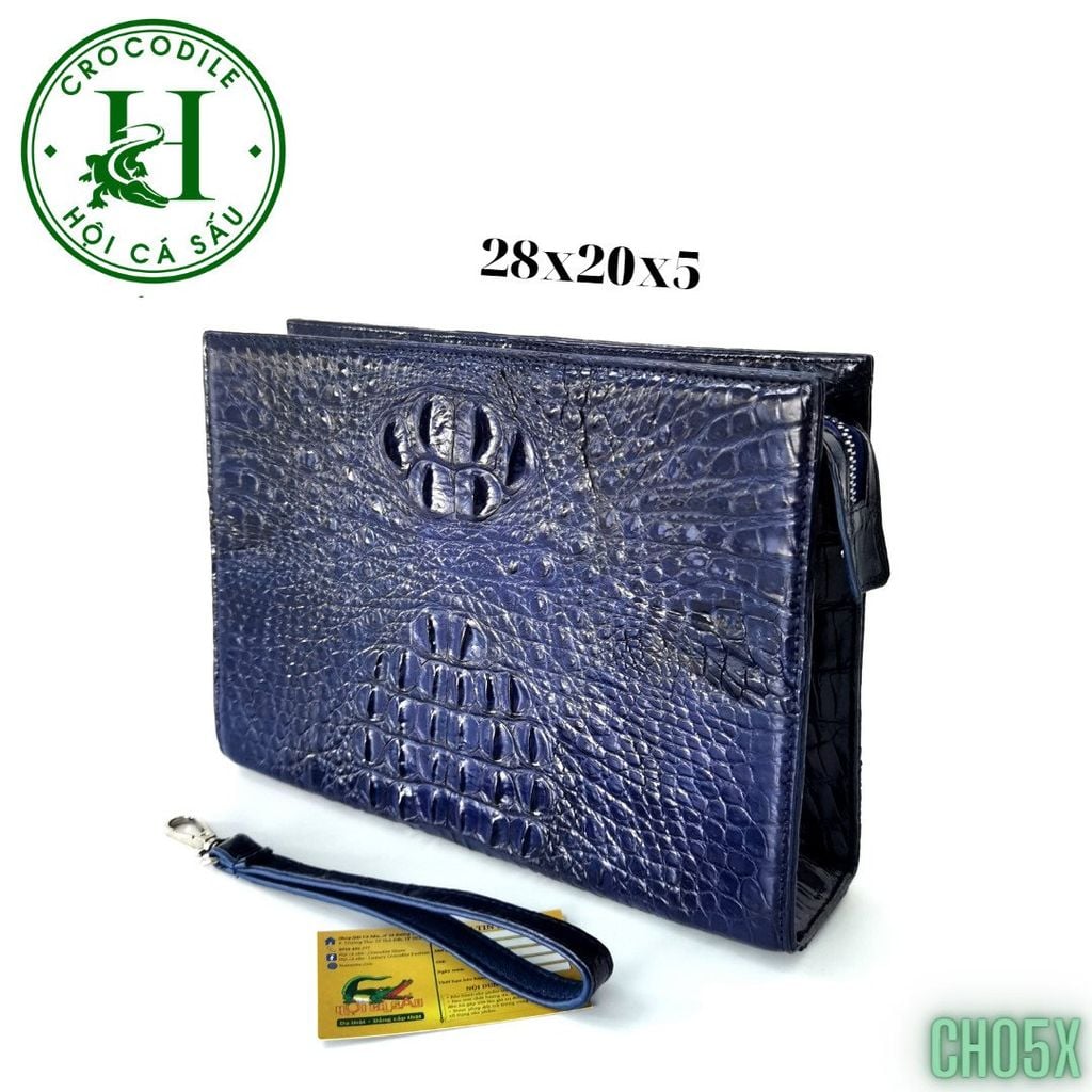 Clutch kẹp nách nam da cá sấu xanh Navy cao cấp CH05X