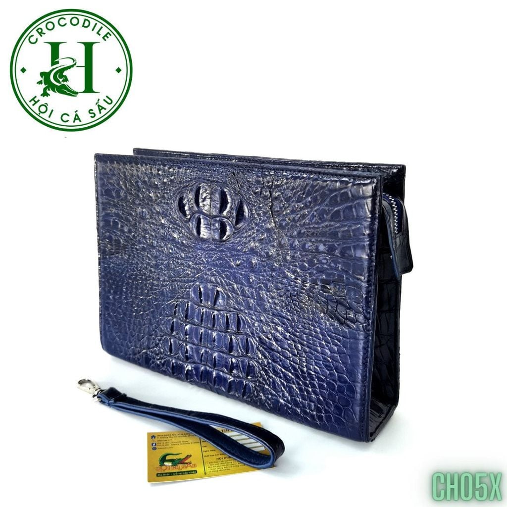 Clutch kẹp nách nam da cá sấu xanh Navy cao cấp CH05X
