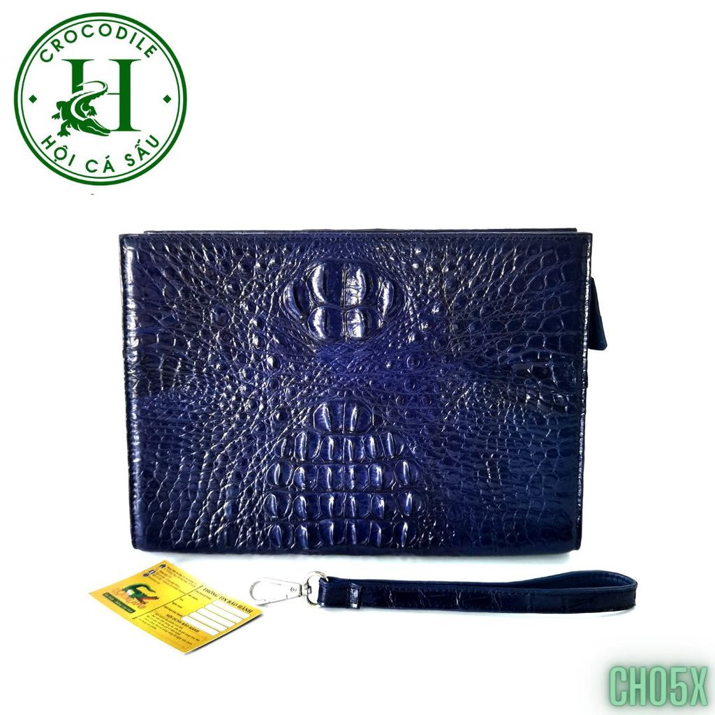 Clutch kẹp nách nam da cá sấu xanh Navy cao cấp CH05X