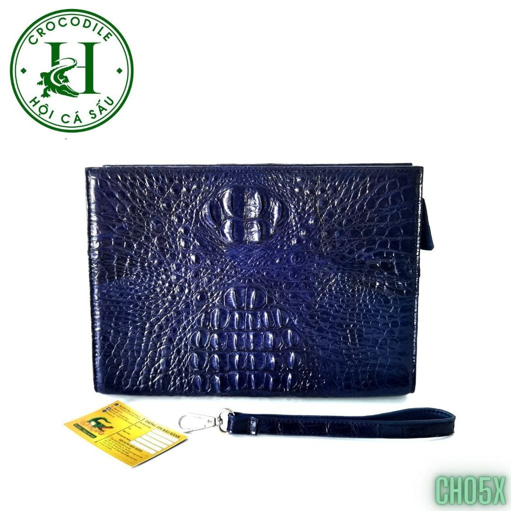 Clutch kẹp nách nam da cá sấu xanh Navy cao cấp CH05X