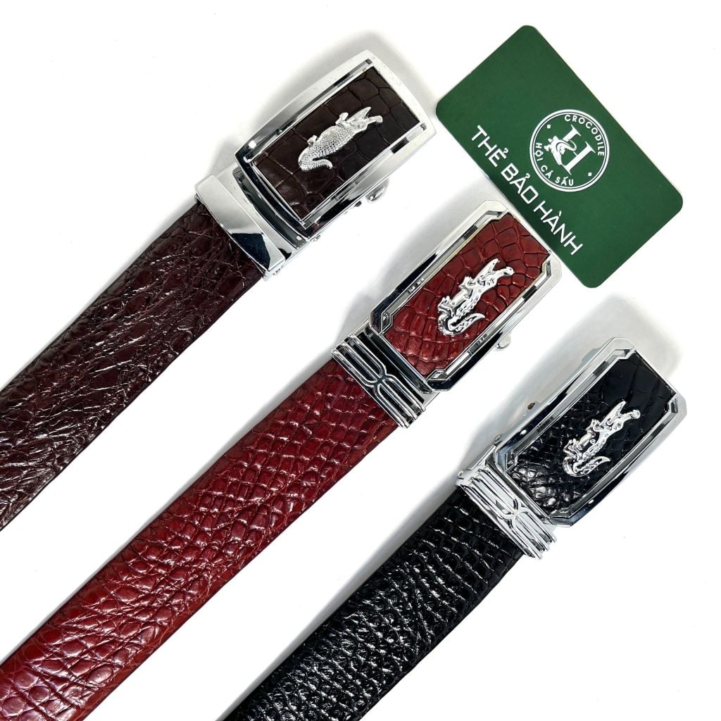 Thắt lưng cao cấp da bụng cá sấu - đầu khóa hợp kim trắng không gỉ