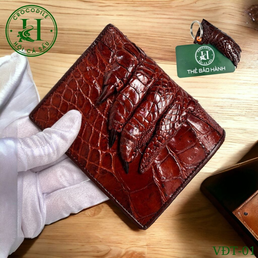 Ví nam phom đứng phối bàn tay cá sấu cao cấp - VDT