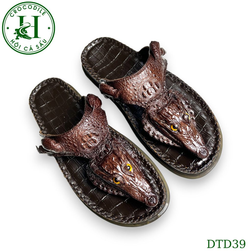 Dép quai kẹp đầu cá da cá sấu thủ công cao cấp, đế cao 3.5cm - DTD39