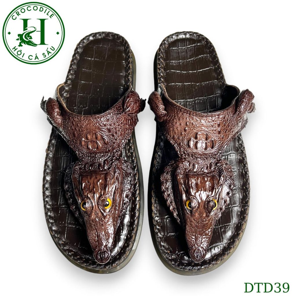 Dép quai kẹp đầu cá da cá sấu thủ công cao cấp, đế cao 3.5cm - DTD39