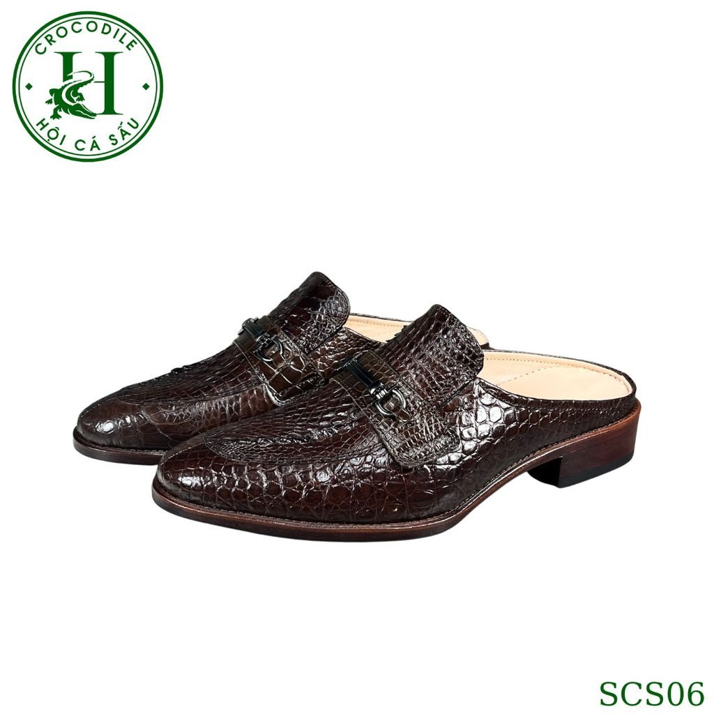 SCS06 – Giày sục hở gót da hông cá sấu thật 100%, thủ công tinh xảo, phong cách sang trọng mùa hè