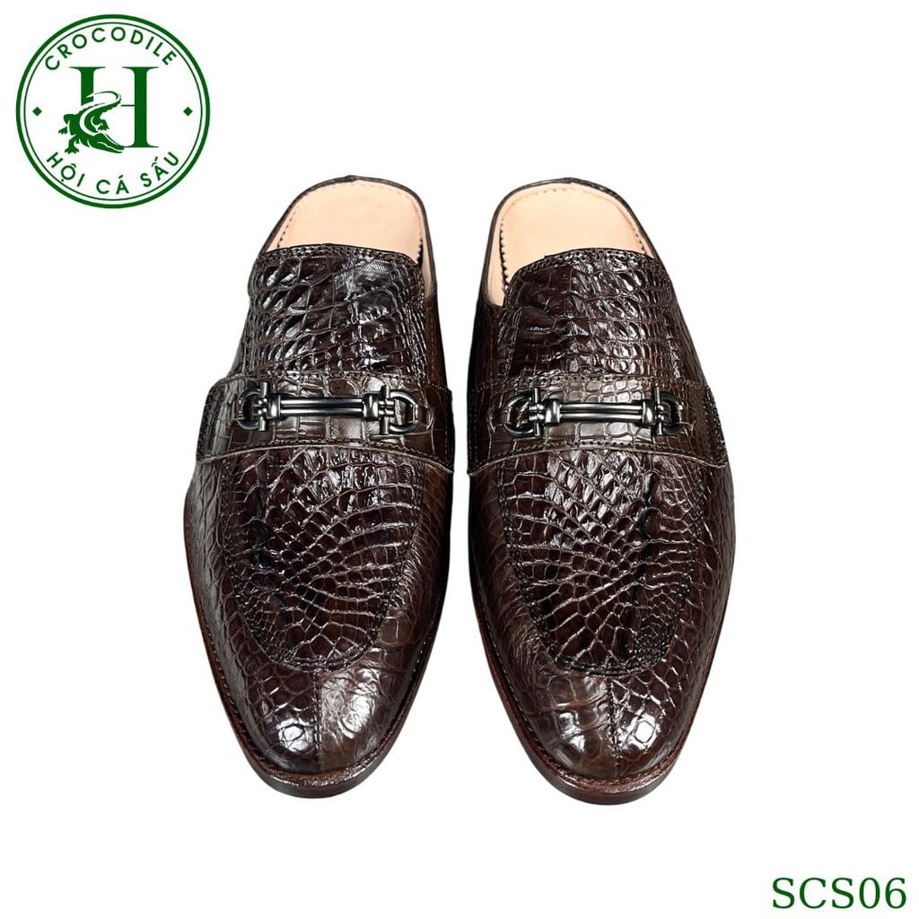 SCS06 – Giày sục hở gót da hông cá sấu thật 100%, thủ công tinh xảo, phong cách sang trọng mùa hè