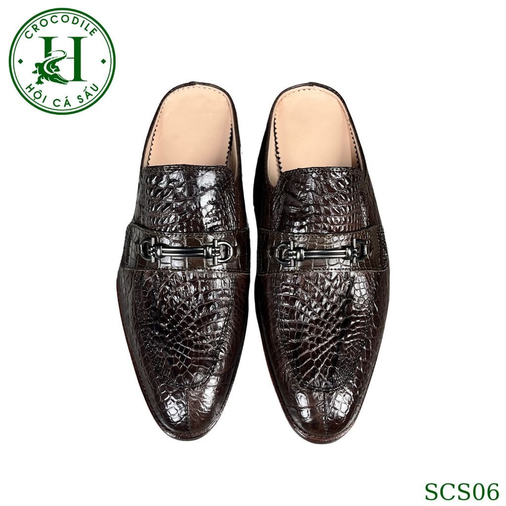 SCS06 – Giày sục hở gót da hông cá sấu thật 100%, thủ công tinh xảo, phong cách sang trọng mùa hè