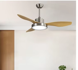  QUẠT TRẦN ĐÈN TRANG TRÍ CAO CẤP iLOOK - 4703 (Thân: Bạc, Cánh: Gỗ) 