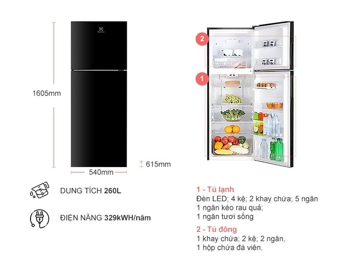 Tủ lạnh Electrolux Inverter 255 lít ETB2802H-H