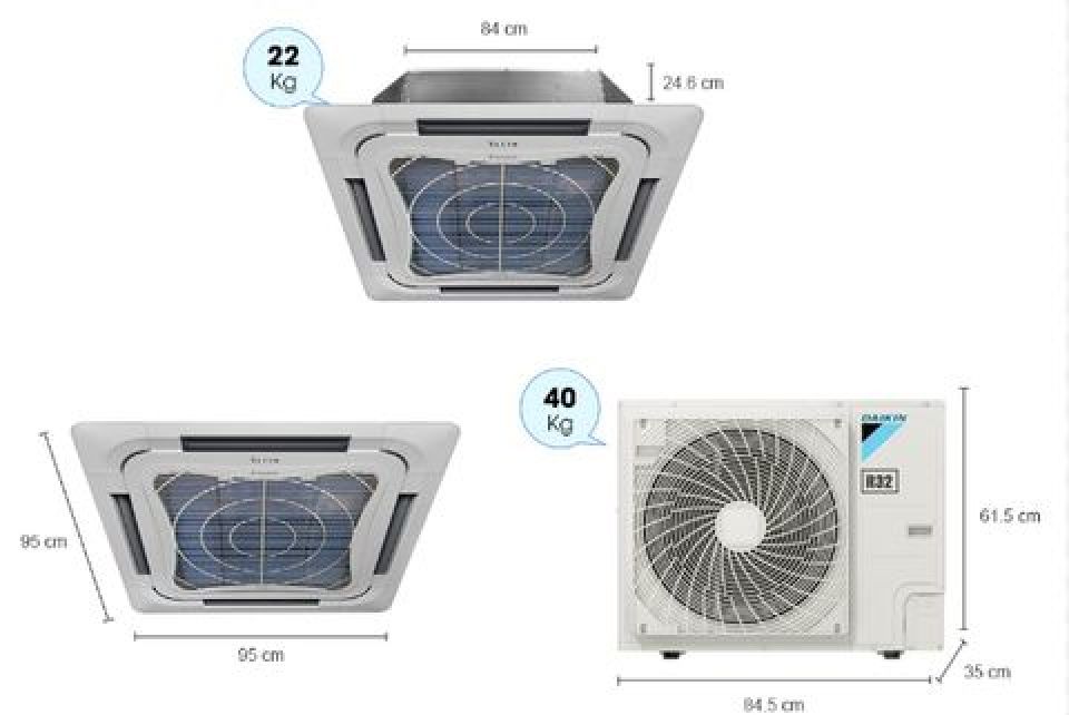 Điều hòa Daikin SkyAir FCC125AV1V/RC125AGY1V Cassette Âm trần 8 hướng thổi - Không Inverter - Điều khiển không dây BC50FV - gas R32 - một chiều lạnh
