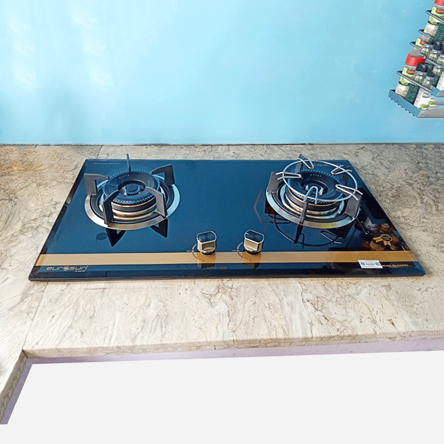 Bếp gas âm Eurosun EU-GA276S mặt kính cường lực chịu nhiệt dày 8mm vát 4 cạnh họng bếp được làm chất liệu Atimon
