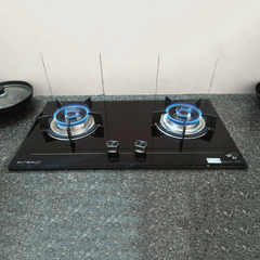 Bếp gas âm Eurosun EU-GA287 mặt kính cường lực chịu nhiệt dày 8mm vát cạnh mâm chia lửa bằng đồng 100% Italy