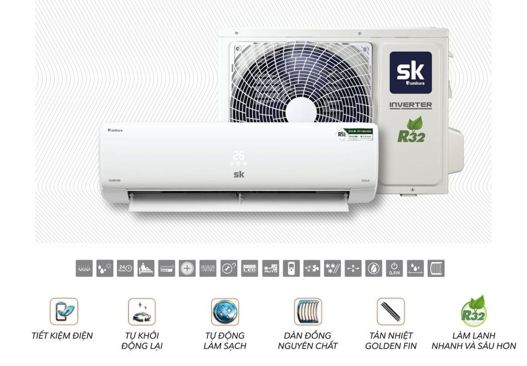 Điều Hòa Sumikura APS/APO-H240/GOLD 24000BTU 2 Chiều Inverter (Gold R32)
