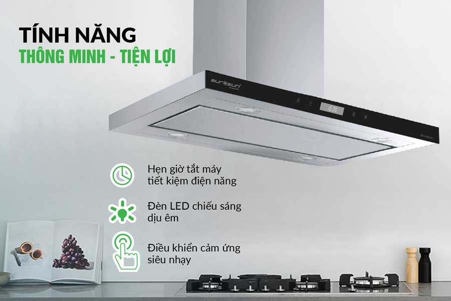 Máy Hút Mùi Eurosun EH-90IL91 Interver Cảm Ứng Kỹ Thuật Số 3 Tốc Độ Inox Cao Cấp