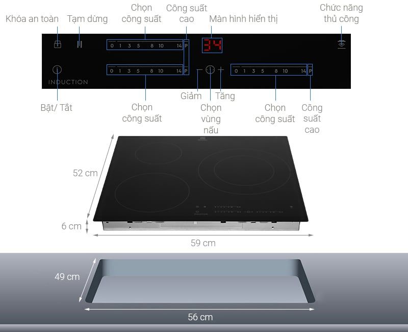 Bếp từ 3 vùng nấu lắp âm Electrolux LIT60342