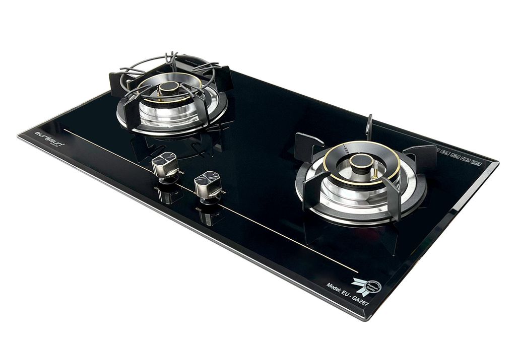 Bếp gas âm Eurosun EU-GA287 mặt kính cường lực chịu nhiệt dày 8mm vát cạnh mâm chia lửa bằng đồng 100% Italy