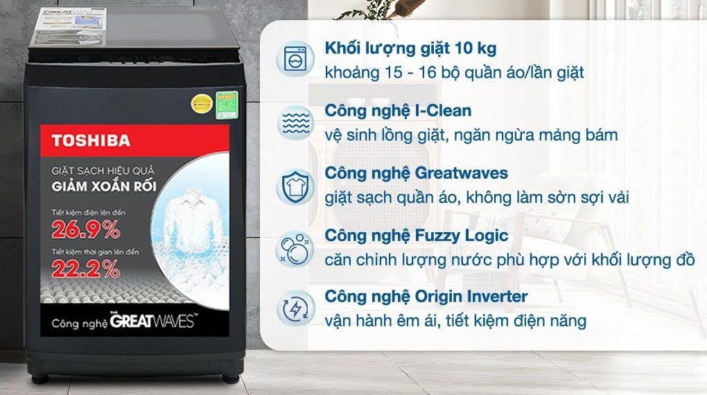 Máy Giặt Toshiba Inverter 10 kg AW-DM1100PV(KK)