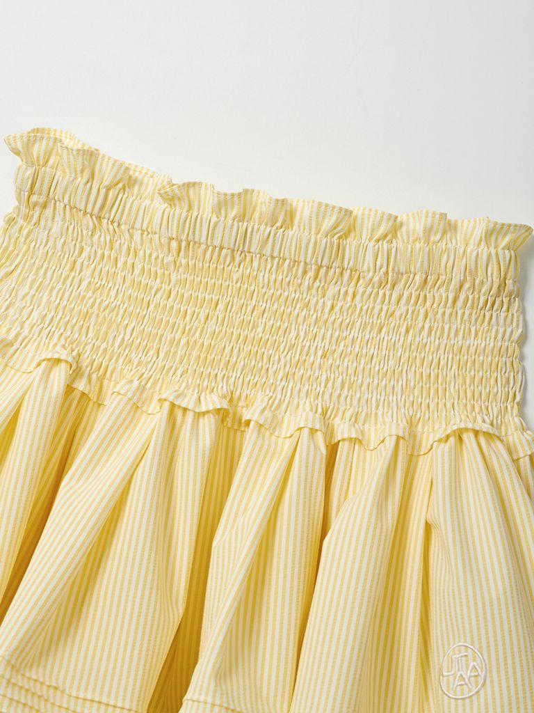 UTAA Lace Stripe Shirring Skirt : Yellow