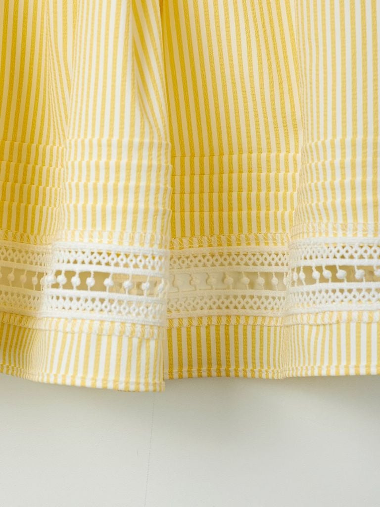 UTAA Lace Stripe Shirring Skirt : Yellow