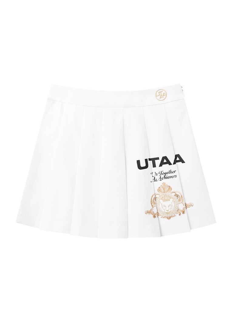 UTAA Golden Crown Ring Panther Angle Pleats Skirt : White