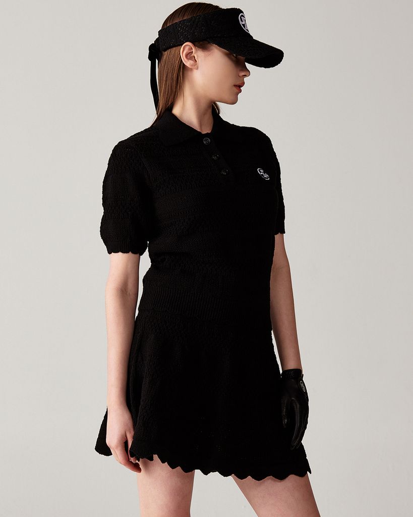 UTAA Twin Ruffle Knit PK Sleeve : Women's Black