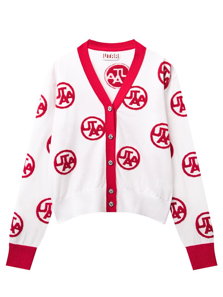 UTAA Chenille Color Symbol Cardigan : Women's White