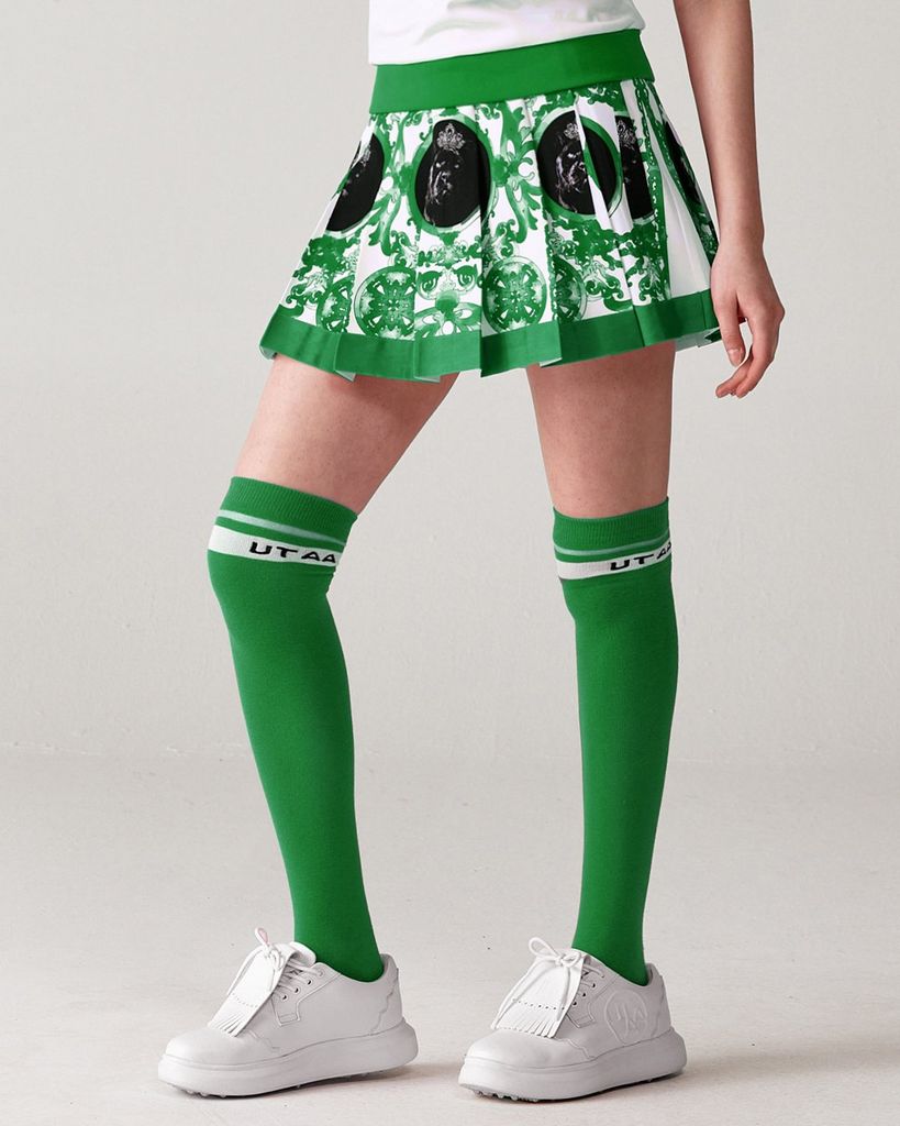 UTAA Sequence Baroque Graphic Pleats Skirt : Green