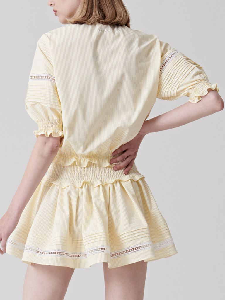 UTAA Lace Stripe Shirring Skirt : Yellow
