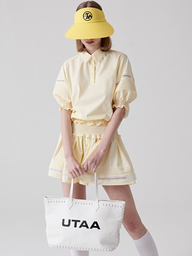 UTAA Lace Stripe Shirring Skirt : Yellow
